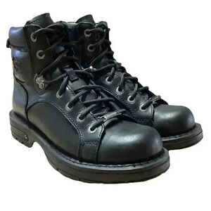 Harley Davidson Womens 8.5 39.5 Leather Lace Up Moto Biker Boots Black